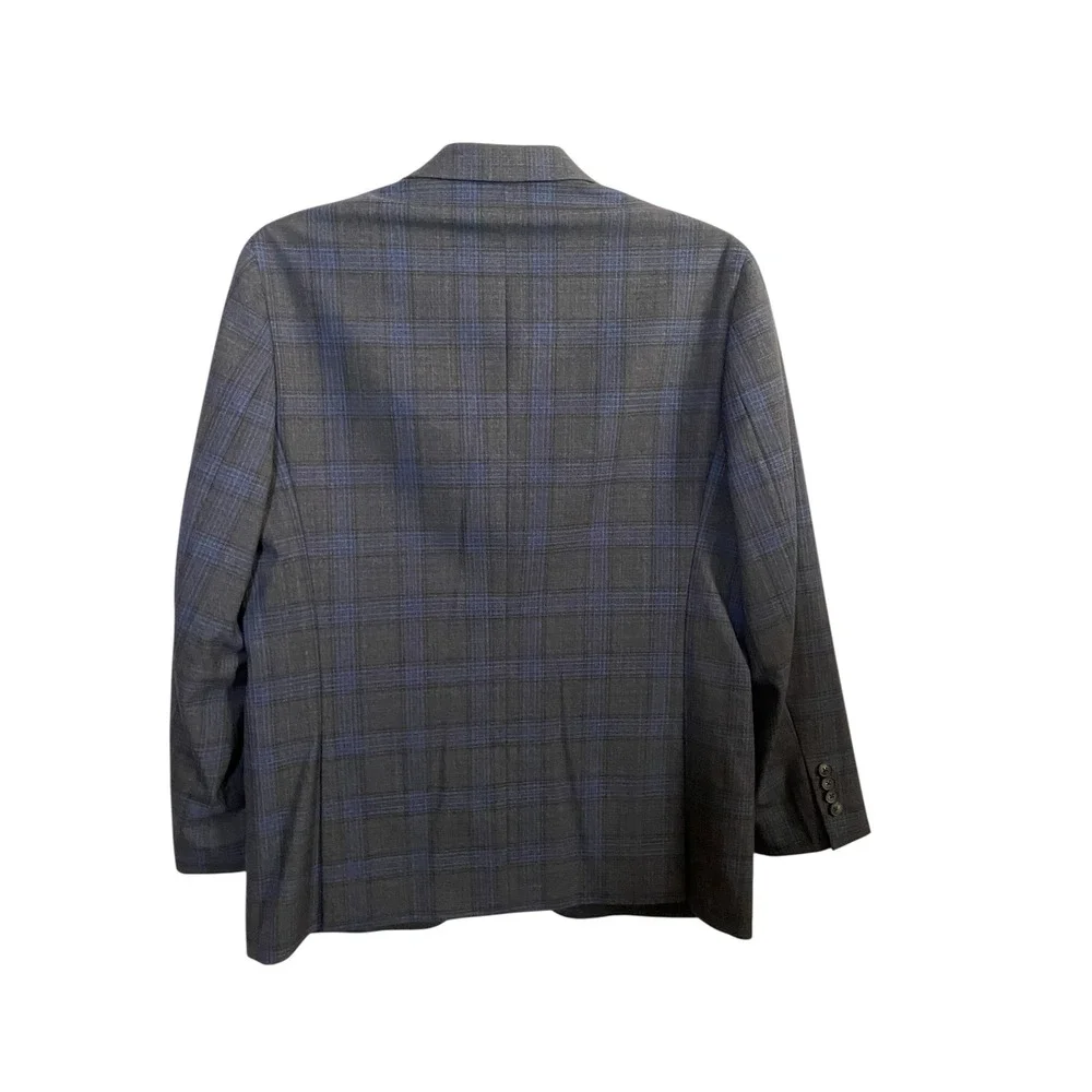Jos A Bank Mens 42R Tailored Fit Blue Gray Plaid Wool Blend Sports Coat Blazer